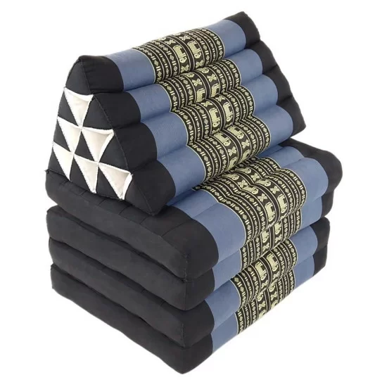 Utfällbar lång golvkudde från Thailand i svart & blå elefantmönster