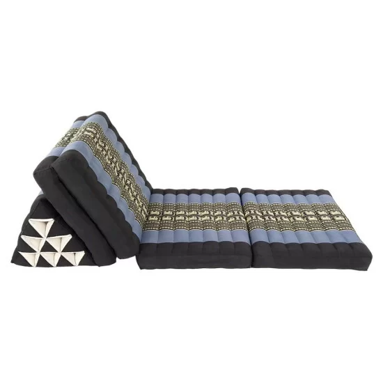 Utfällbar lång golvkudde från Thailand i svart & blå elefantmönster